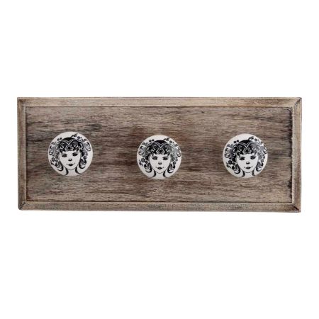 White Base Black Baby Flat Ceramic Wooden Hooks